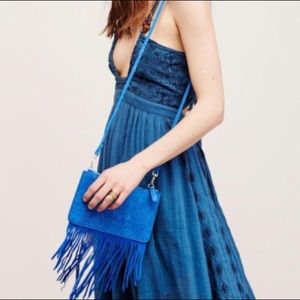 Free People Mini Fringe Crossbody Bag Bright Blue